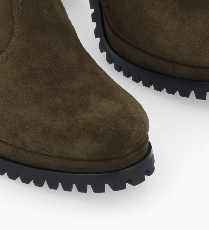 Heeled zipped boot - Lery 7 - Suede leather - Khaki